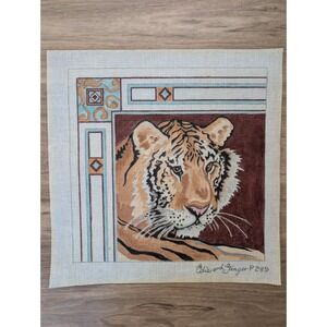 Hand Painted Tiger Needlepoint Canvas Edie and Ginger P289 13 Mesh 14.25" Border